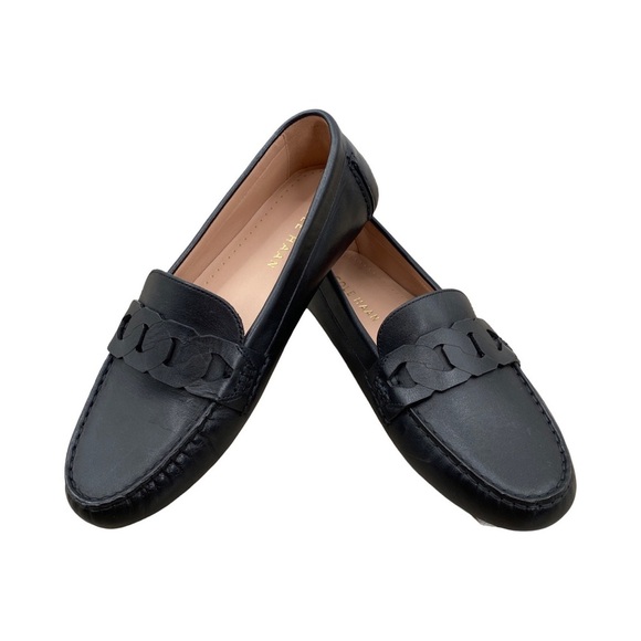 Cole Haan Women's Evelyn Chain Drivers Black Leather Loafers Size 6 - Picture 2 of 10